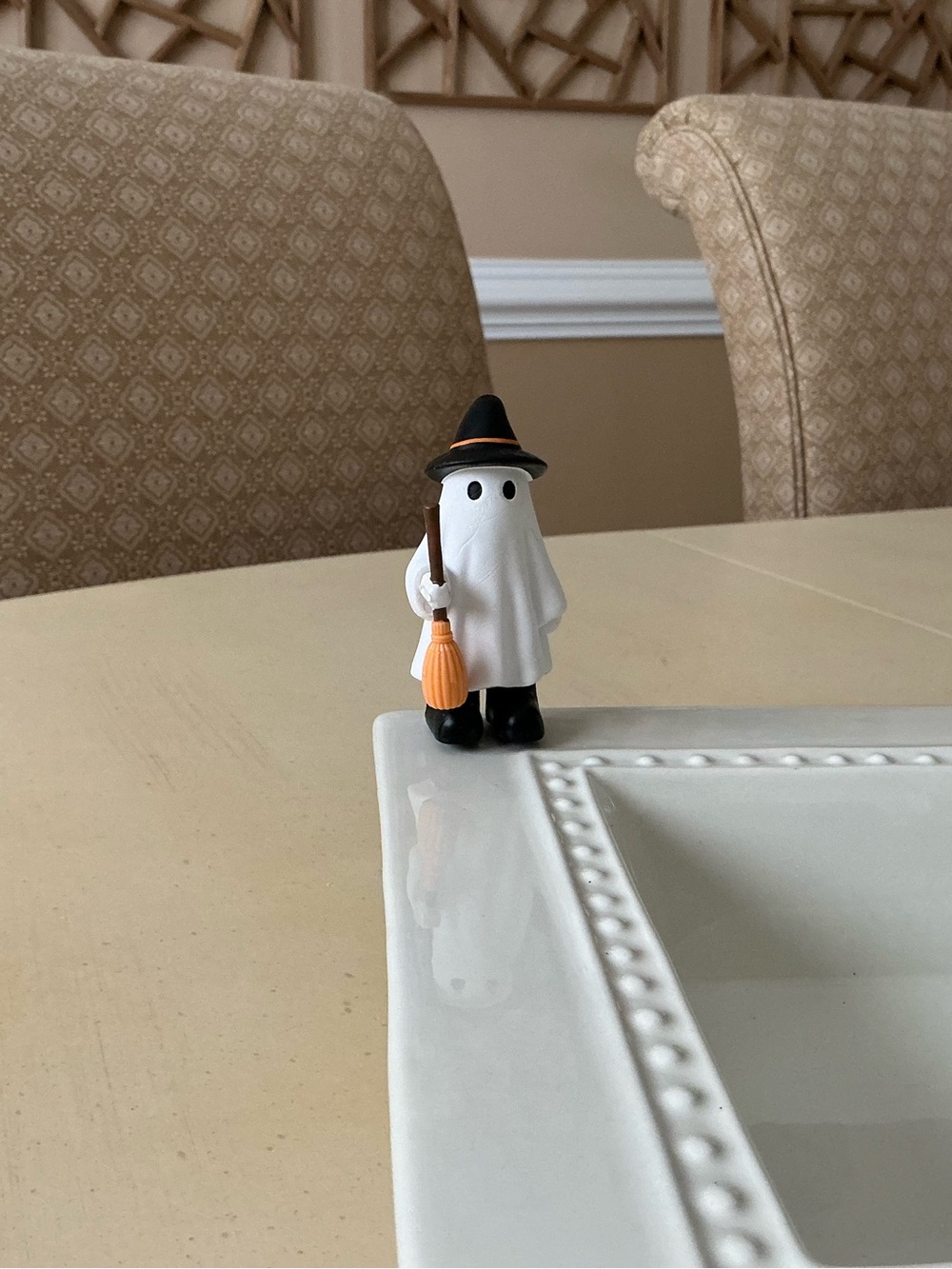 Little Ghost With Witch Hat and Broom Decoration 🧹